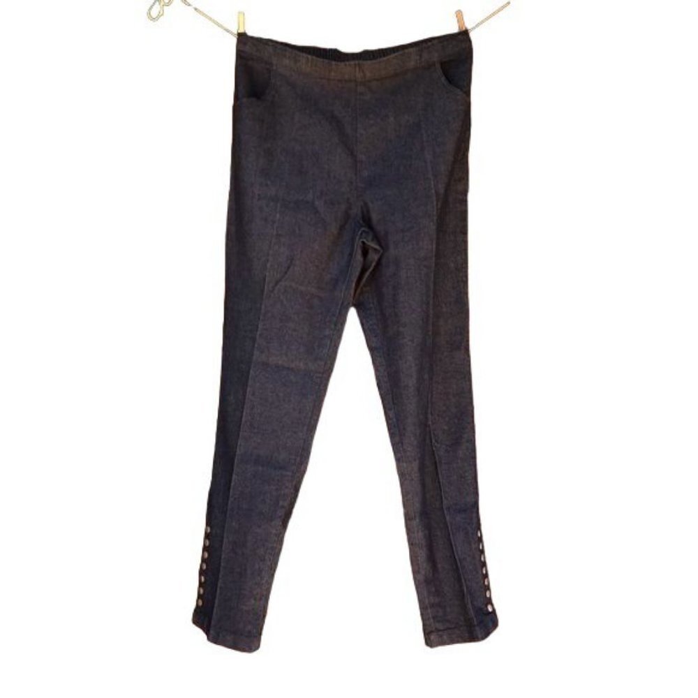 Salon Studio Side Button Elastic Waist Pull On Denim Style Pant Size L - Picture 1 of 8